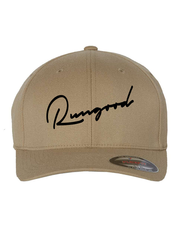 RUNGOOD Cursive Flex-Fit Hats - Sand and Black