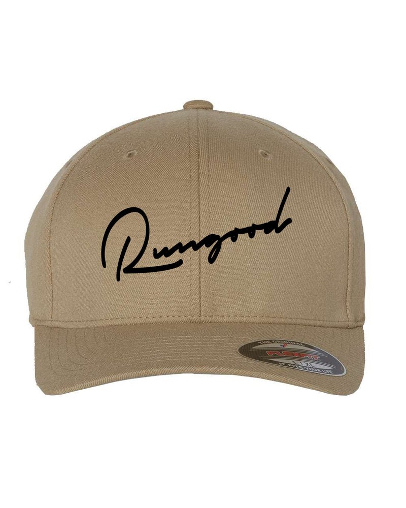 RUNGOOD Cursive Flex-Fit Hats - Sand and Black