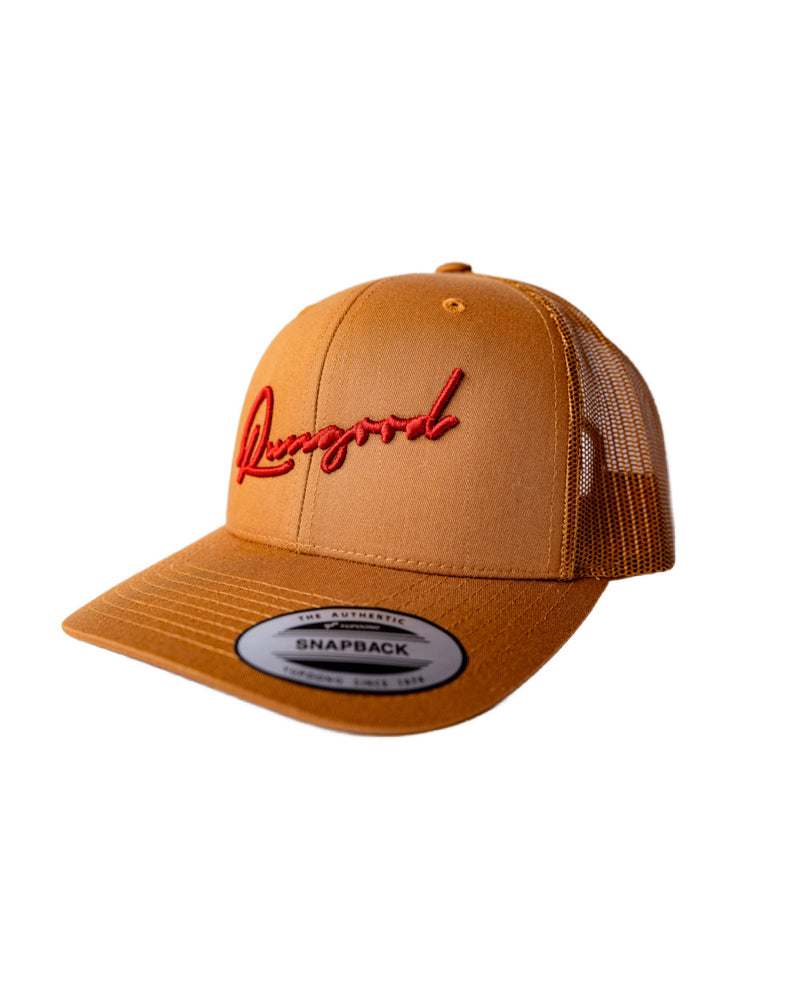 RUNGOOD Cursive Trucker Hats - Caramel