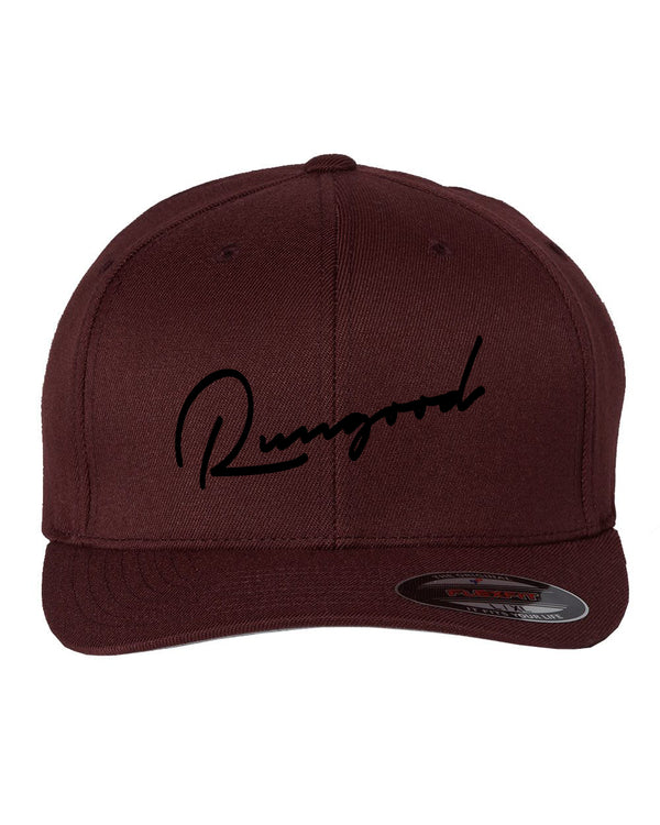 RUNGOOD Cursive Flex-Fit Hats - Maroon and Black
