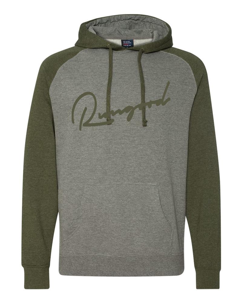 RUNGOOD Cursive Raglan Hoodie - Gunmetal and Army